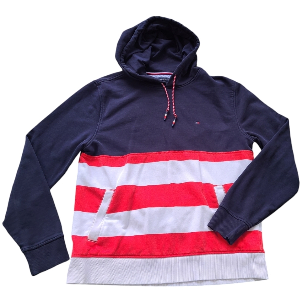 Tommy Hilfiger Striped Colorblock Red White and Blue‎ Hoodie size Large